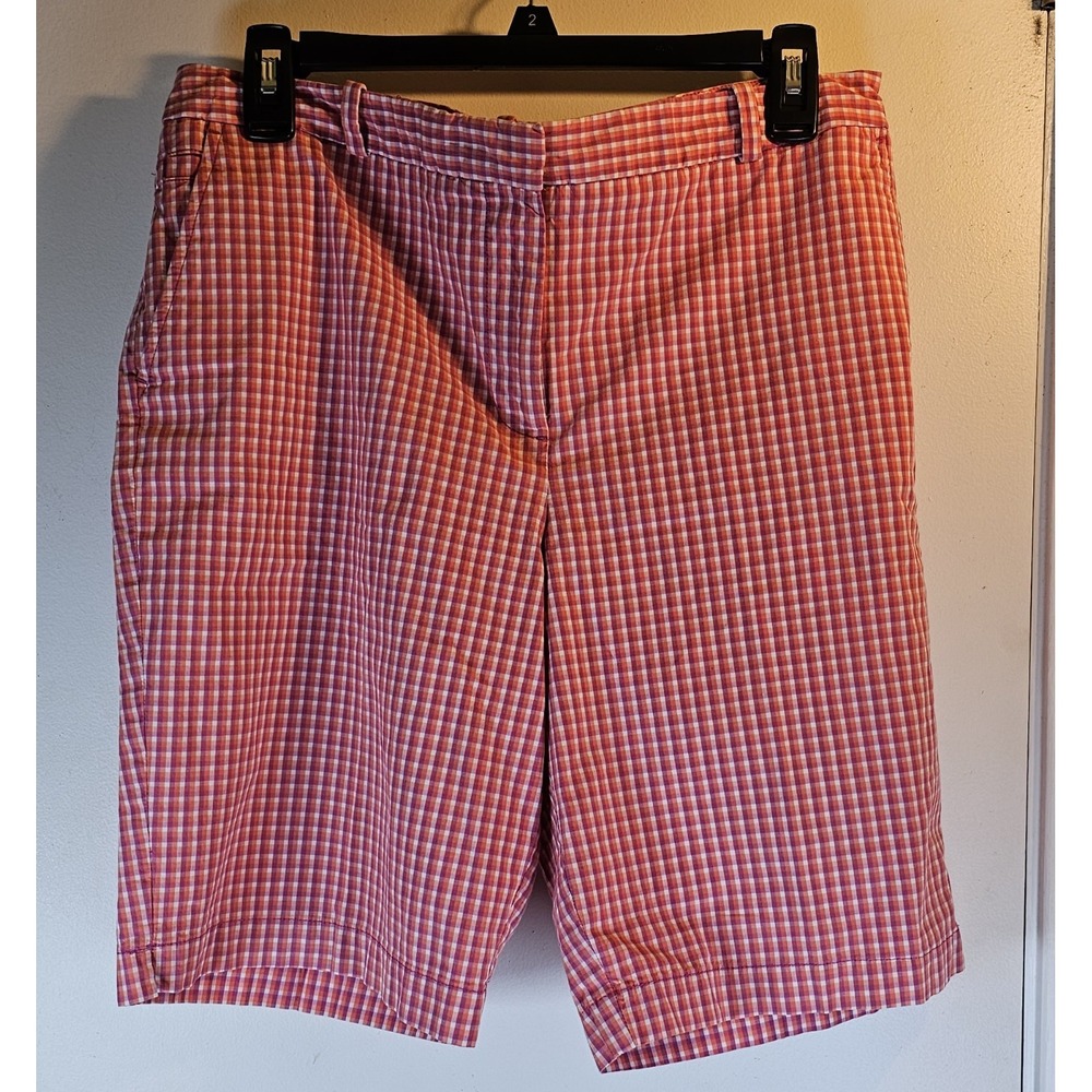 Talbots‎ Chino Shorts - Salmon/Magenta Plaid - Size 12 Petite